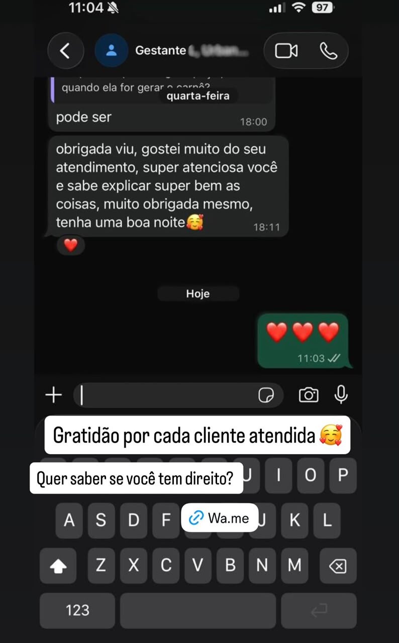 Mensagem elogiando um atendimento atencioso e bem explicado