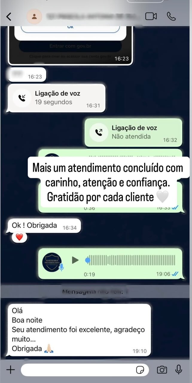 Mensagem agradecendo o atendimento com carinho, atenção e confiança